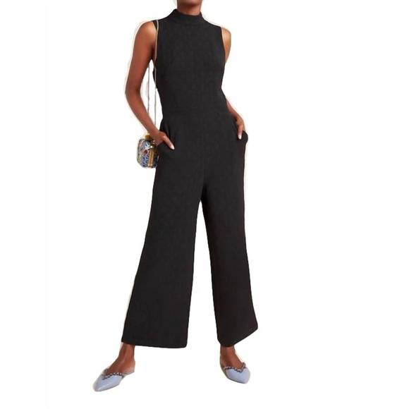 NEW EVA FRANCO charley mock neck jumpsuit in black - Picture 1 of 3